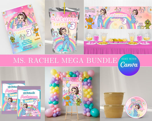 Ms. Rachel MEGA Party Bundle | Edit Text with Canva | Ms. Rachel Favor Bundle | Digital Files