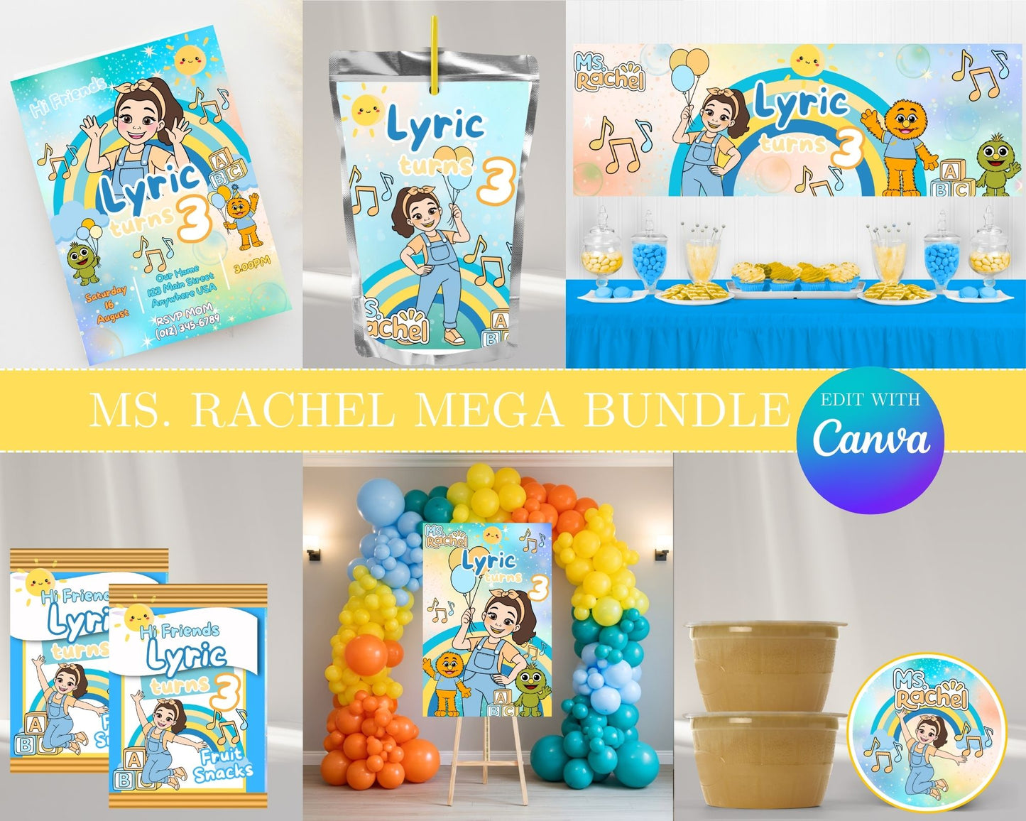 Ms. Rachel Boy MEGA Party Bundle | Edit Text with Canva | Ms. Rachel Boy Favor Bundle | Digital Files