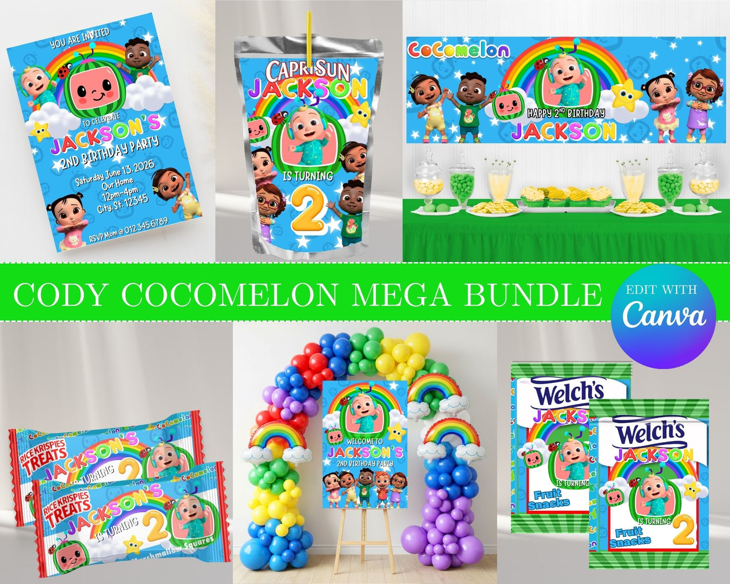 Cocomelon MEGA Party Bundle | Edit Text with Canva | Cocomelon Favor Bundle | Digital Files