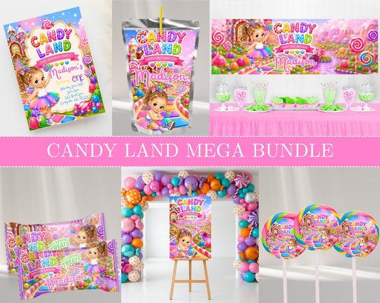 Candy Land MEGA Party Bundle | Edit Text with Canva | Candy Land Favor Bundle | Digital Files