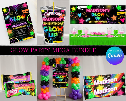 Glow Party MEGA Party Bundle | Edit Text with Canva | Glow Party Favor Bundle | Digital Files