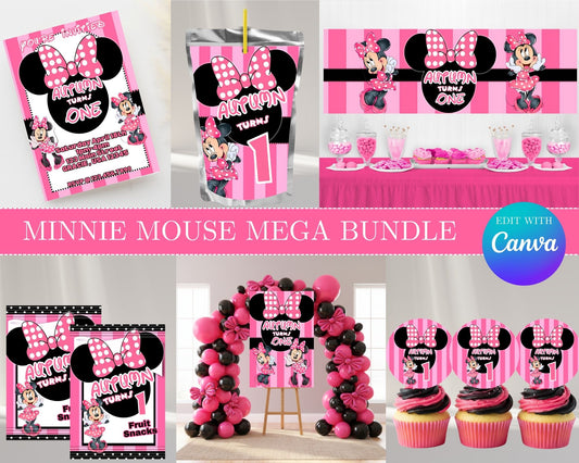 Minnie MEGA Party Bundle | Edit Text with Canva | Minnie Party Favor Bundle | Digital Files