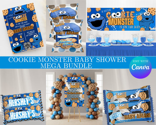 Cookie Monster Baby Shower MEGA Bundle | Edit Text with Canva | Cookie Monster Baby Shower Bundle | Digital Files
