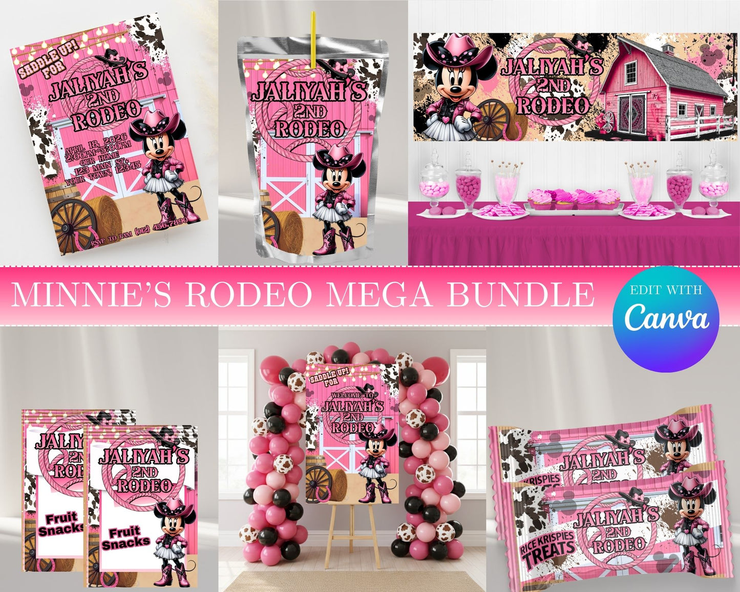 Minnie's Rodeo MEGA Party Bundle | Edit Text with Canva | Minnie's Rodeo Favor Bundle | Digital Files