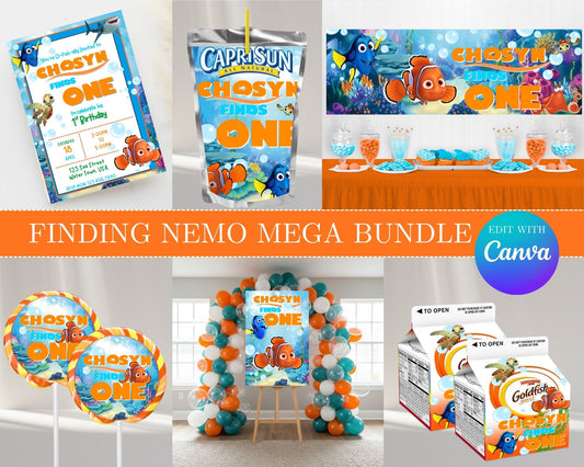 Finding Nemo MEGA Party Bundle | Edit Text with Canva | Finding Nemo Favor Bundle | Digital Files