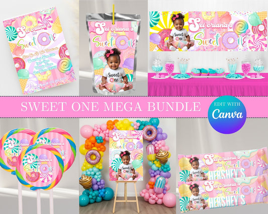 Sweet One MEGA Party Bundle | Edit Text with Canva | Sweet One Favor Bundle | Digital Files