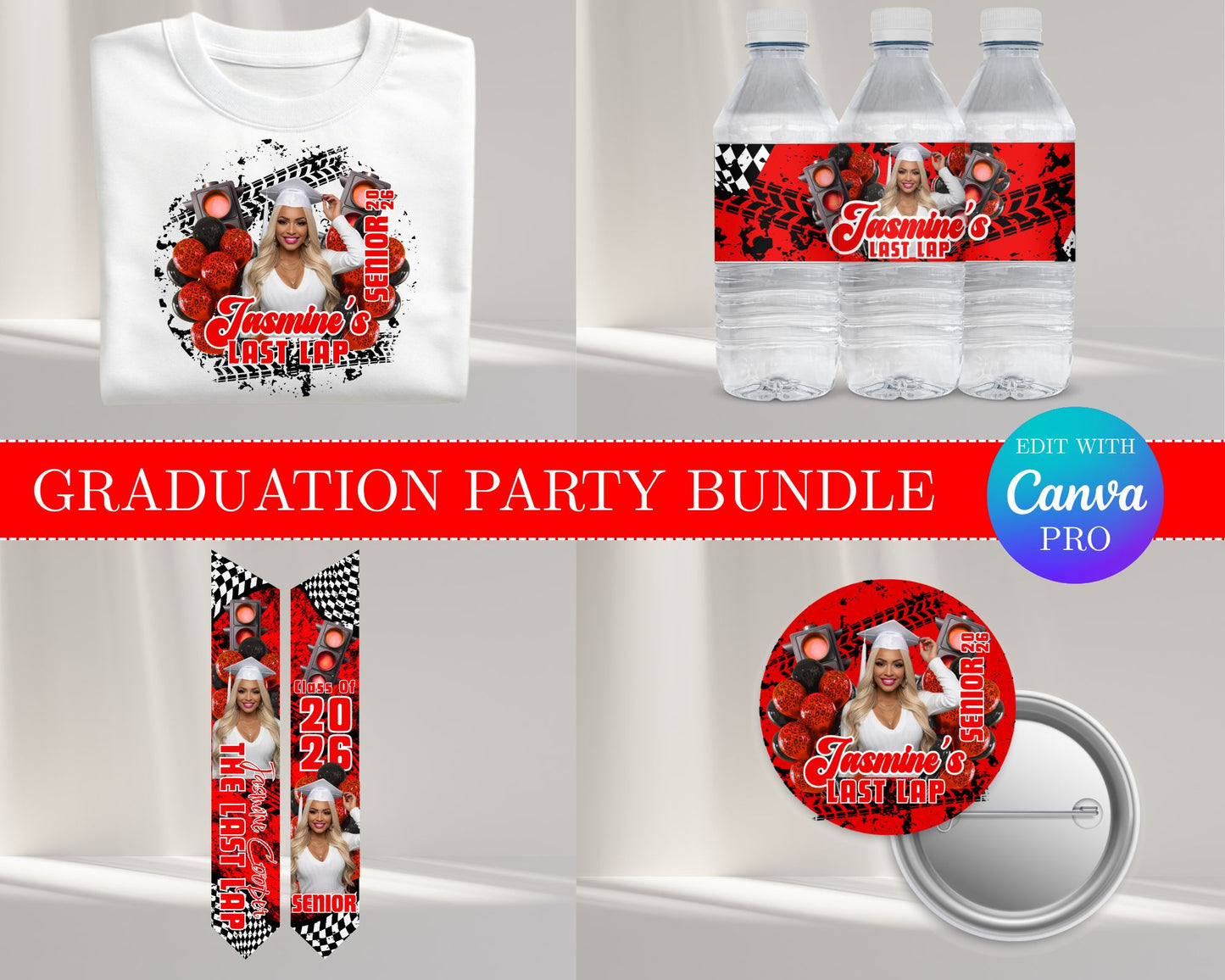 Last Lap Graduation Party Bundle | Edit with Canva Pro | Graduation Party Favor Bundle | Digital Files