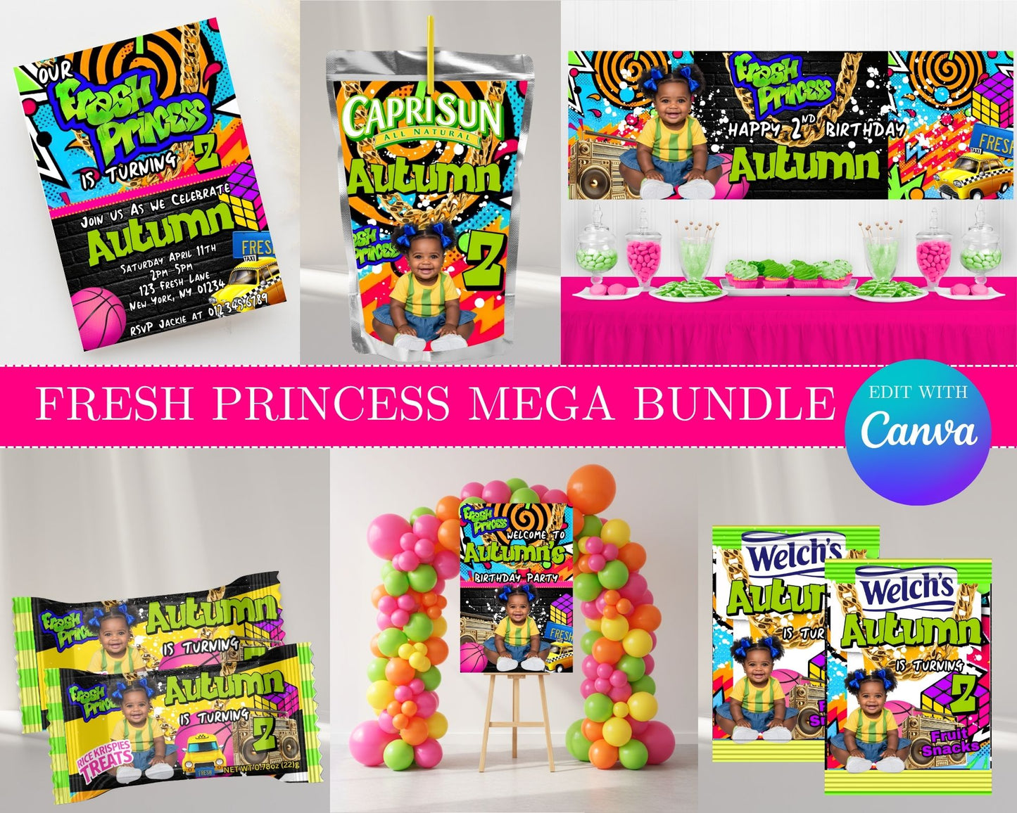 Fresh Princess MEGA Party Bundle | Edit Text with Canva | Fresh Princess Favor Bundle | Digital Files