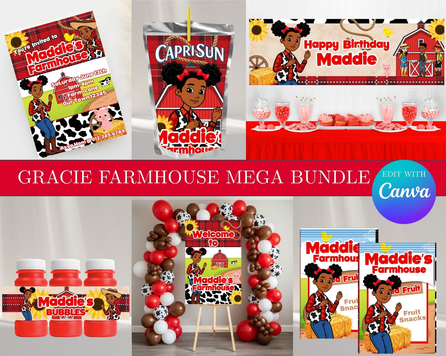 Gracie's Farmhouse MEGA Party Bundle | Edit Text with Canva | Gracie's Farmhouse Favor Bundle | Digital Files