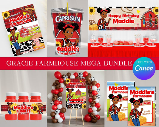 Gracie's Farmhouse MEGA Party Bundle | Edit Text with Canva | Gracie's Farmhouse Favor Bundle | Digital Files