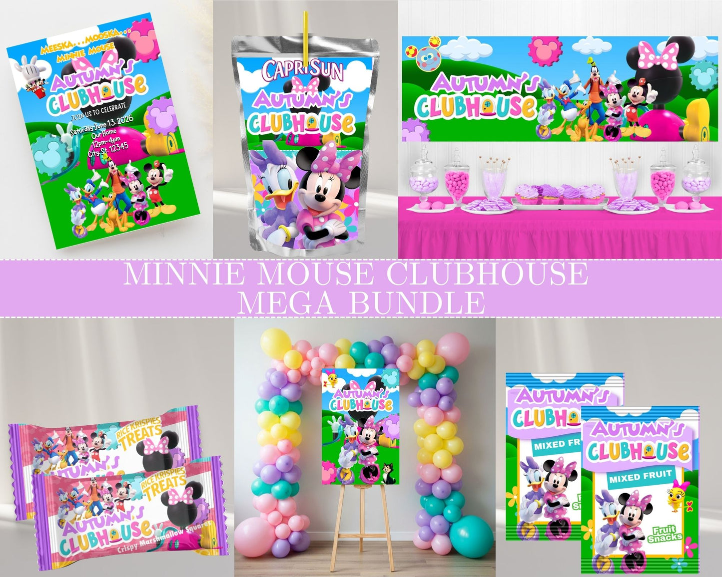 Minnie Mouse Clubhouse MEGA Party Bundle | Edit Text with Canva | Minnie Mouse Clubhouse Favor Bundle | Digital Files
