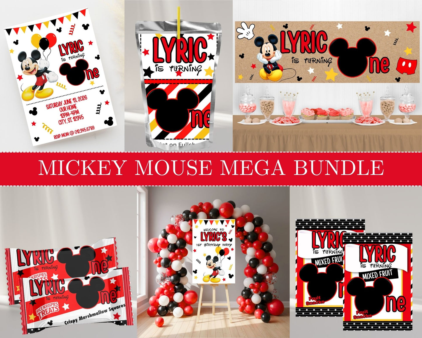 Mickey Mouse MEGA Party Bundle | Edit Text with Canva | Mickey Mouse Favor Bundle | Digital Files