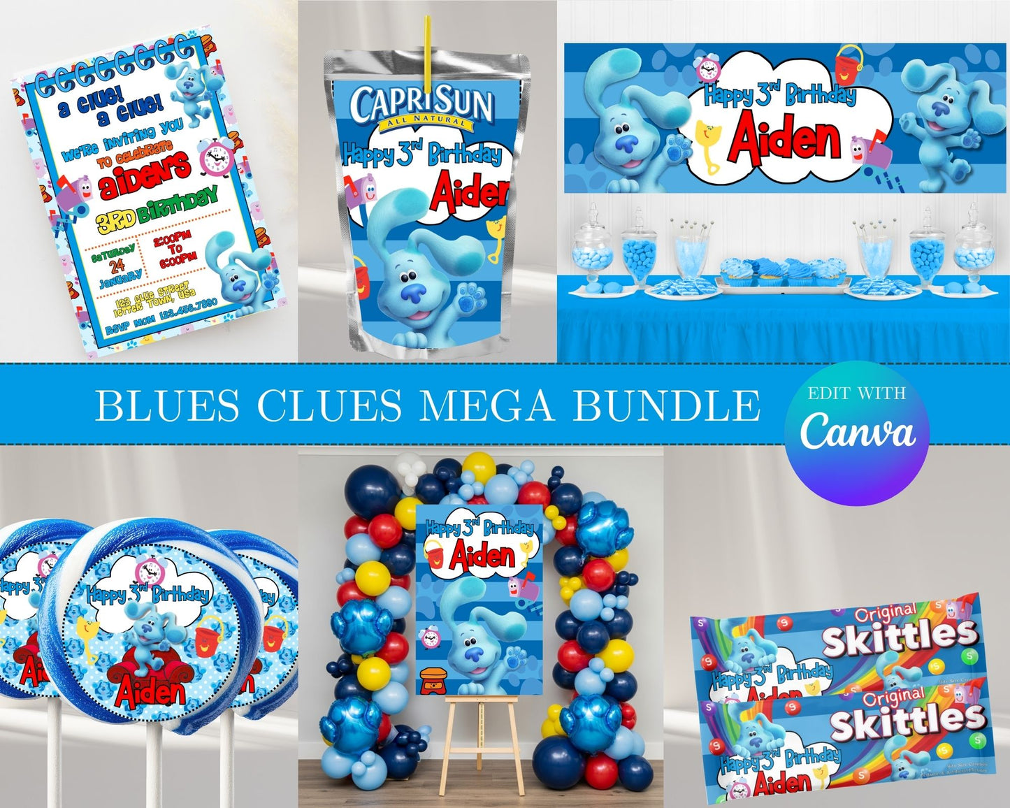 Blues Clues MEGA Party Bundle | Edit Text with Canva | Blues Clues Favor Bundle | Digital Files