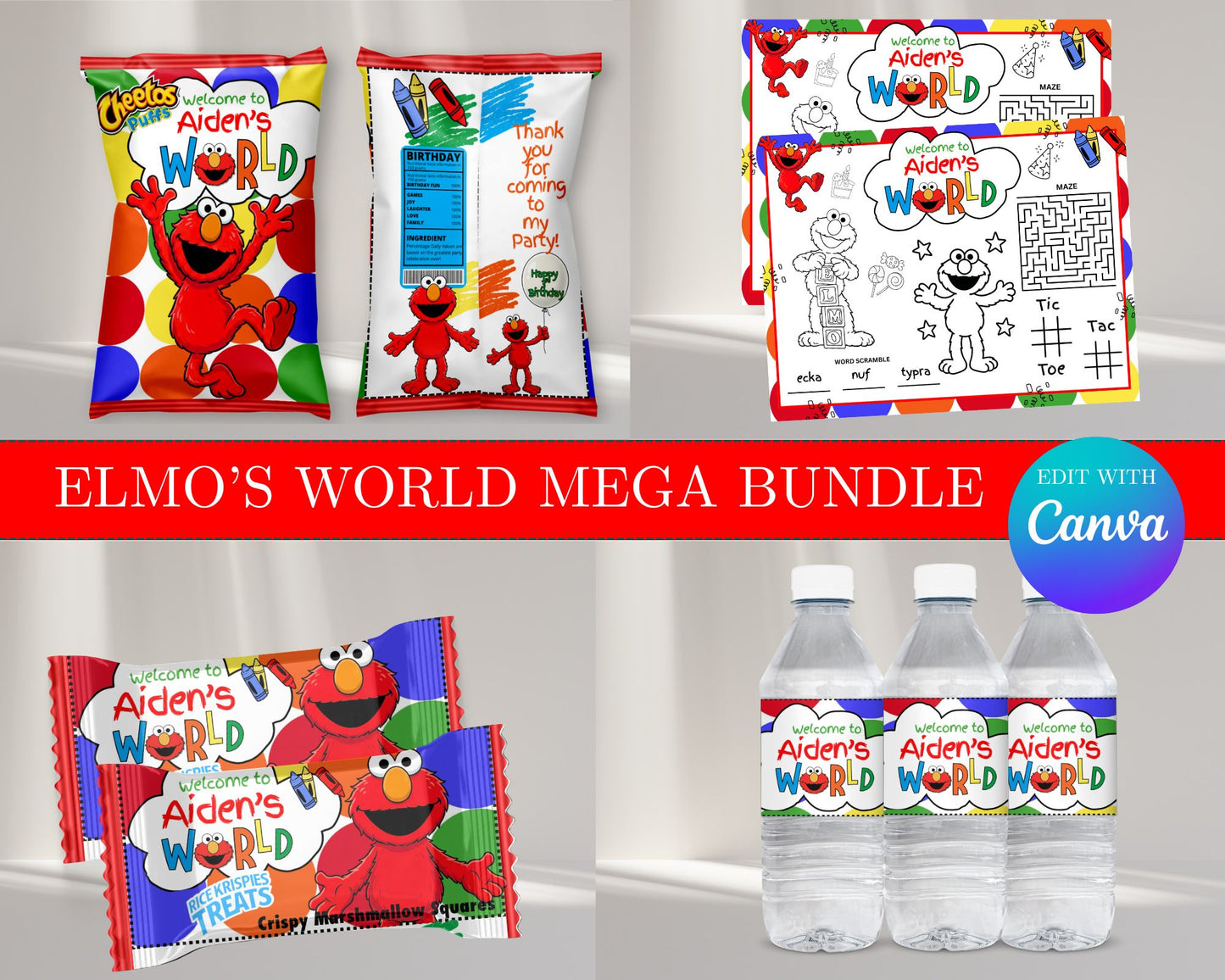 Elmo's World MEGA Party Bundle | Edit Text with Canva | Elmo's World Favor Bundle | Digital Files