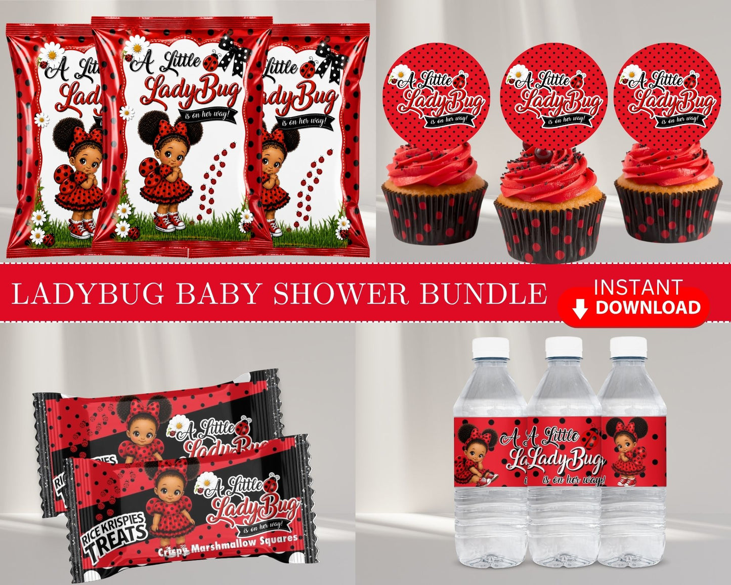 A Little Ladybug On The Way Shower Bundle | Ladybug Baby Shower | INSTANT DOWNLOAD | Baby Shower Favors | Digital File Only