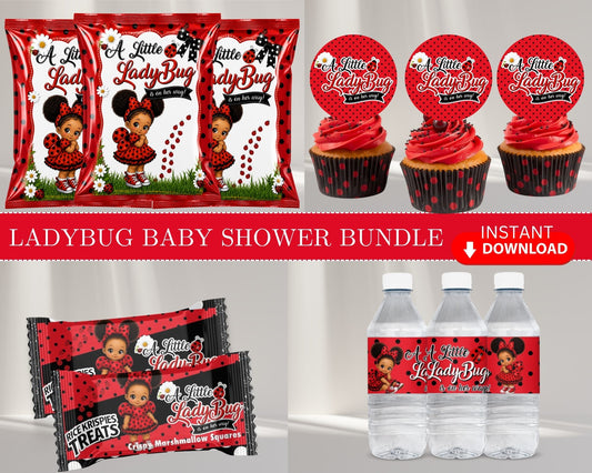A Little Ladybug On The Way Shower Bundle | Ladybug Baby Shower | INSTANT DOWNLOAD | Baby Shower Favors | Digital File Only