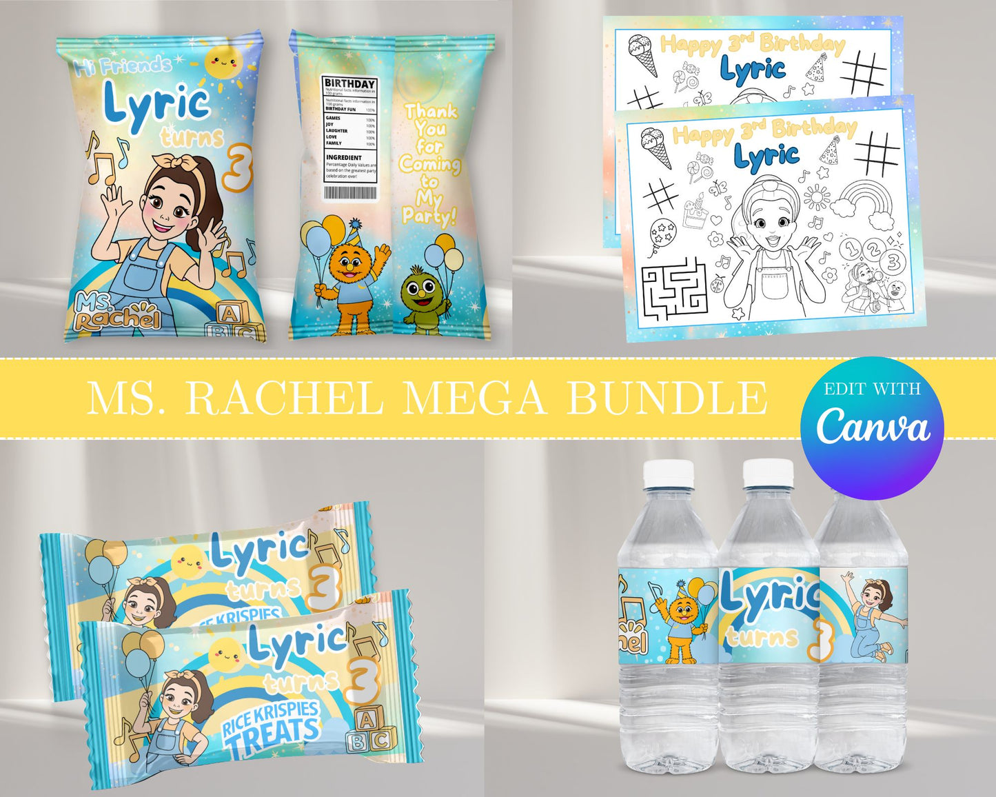 Ms. Rachel Boy MEGA Party Bundle | Edit Text with Canva | Ms. Rachel Boy Favor Bundle | Digital Files