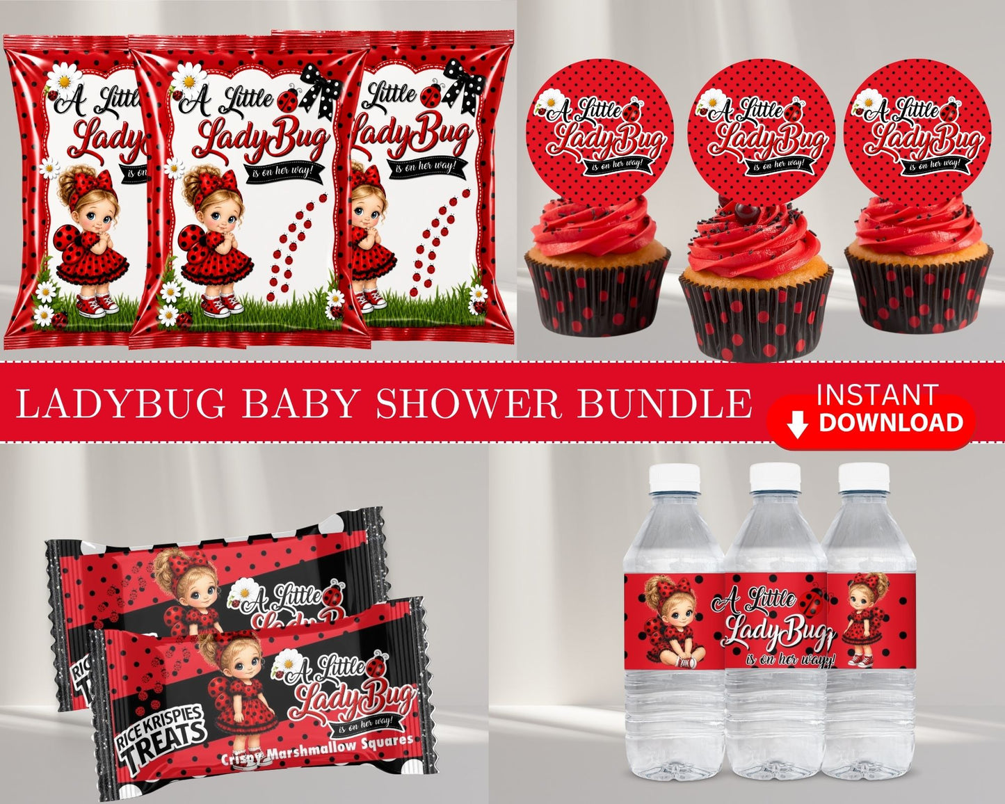 A Little Ladybug On The Way Shower Bundle | Ladybug Baby Shower | INSTANT DOWNLOAD | Baby Shower Favors | Digital File Only