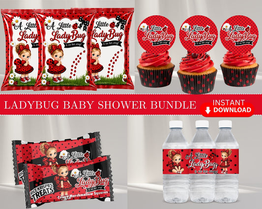 A Little Ladybug On The Way Shower Bundle | Ladybug Baby Shower | INSTANT DOWNLOAD | Baby Shower Favors | Digital File Only