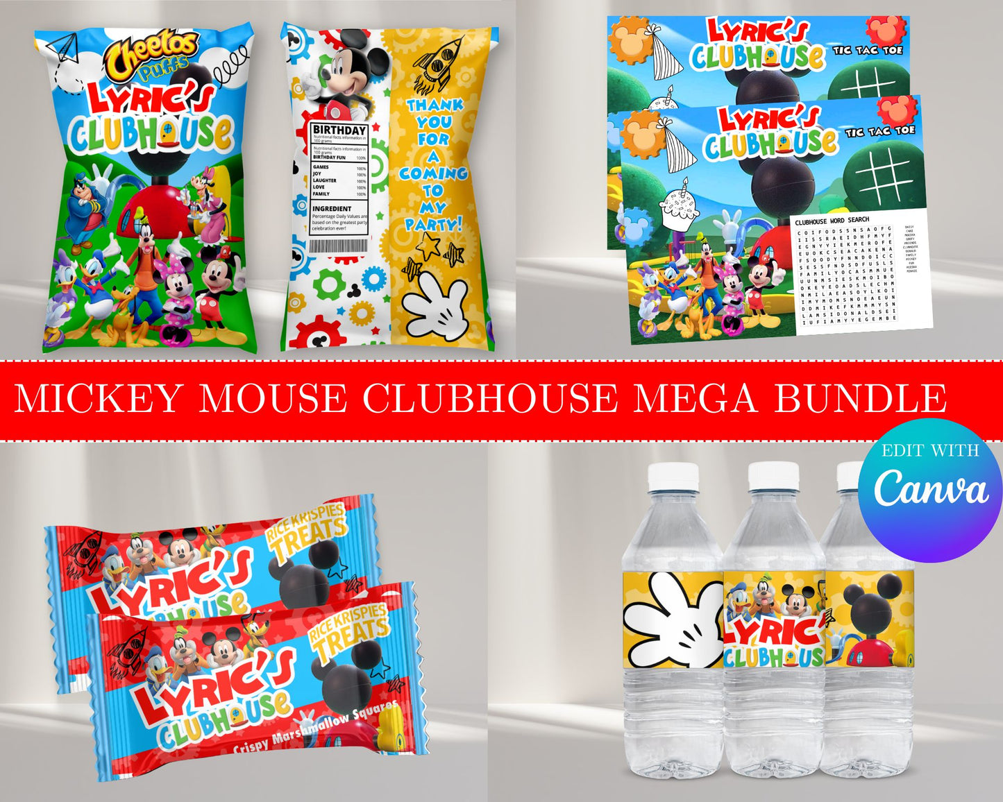 Mickey Mouse Clubhouse MEGA Party Bundle | Edit Text with Canva | Mickey Mouse Clubhouse  Favor Bundle | Digital Files