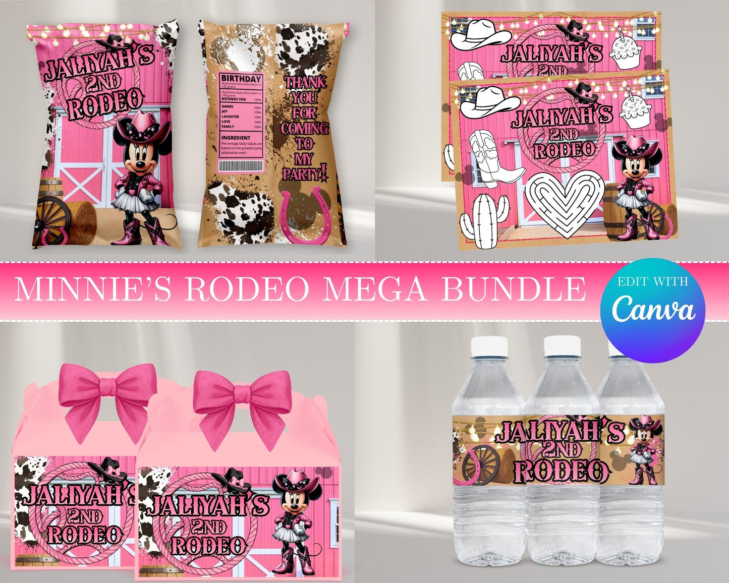 Minnie's Rodeo MEGA Party Bundle | Edit Text with Canva | Minnie's Rodeo Favor Bundle | Digital Files