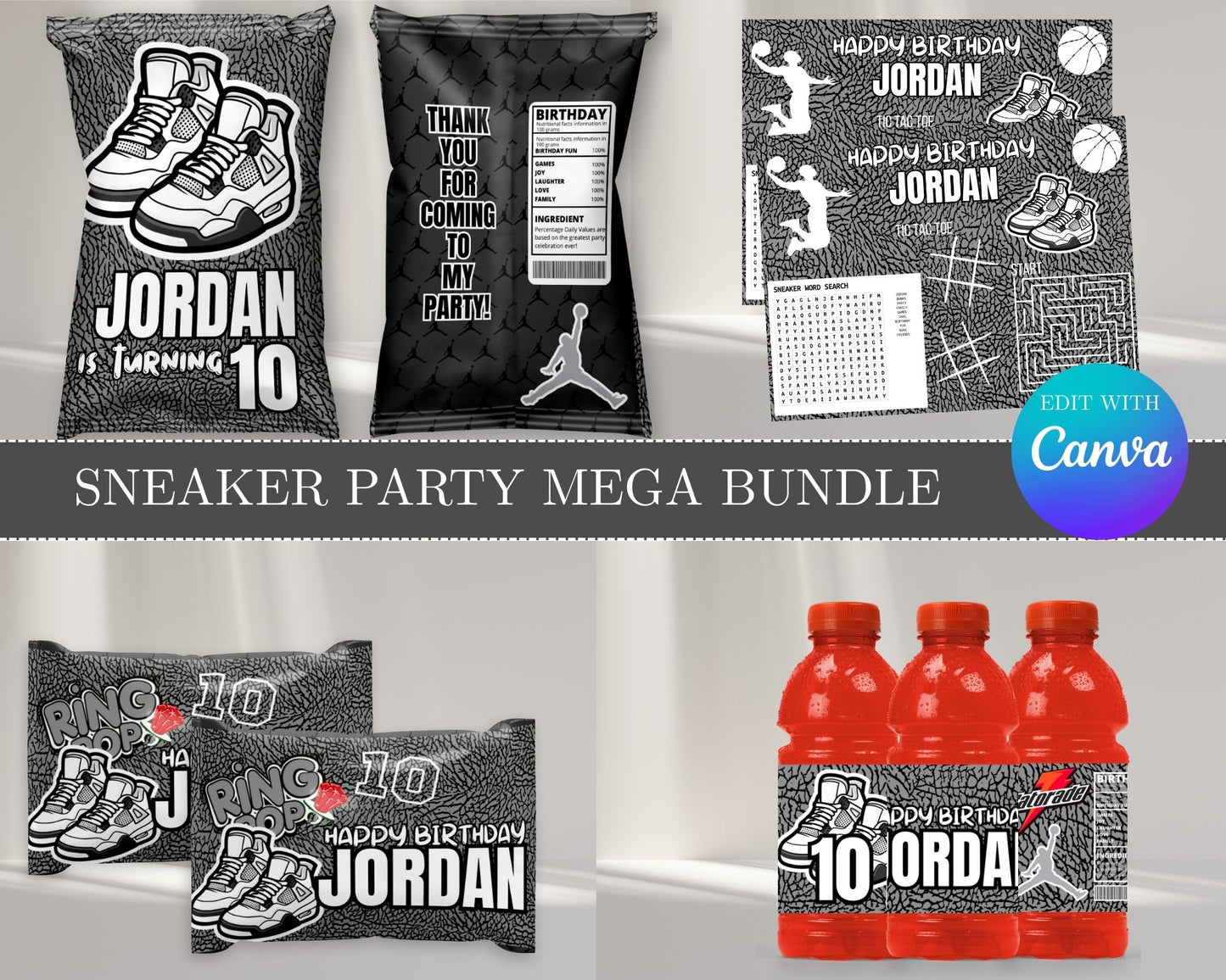 Sneaker Party MEGA Party Bundle | Edit Text with Canva | Sneaker Party Favor Bundle | Digital Files
