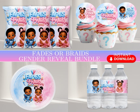 AA Fades or Braids Gender Reveal Bundle | Fades or Braids | INSTANT DOWNLOAD | Gender Reveal Favors | Digital File Only
