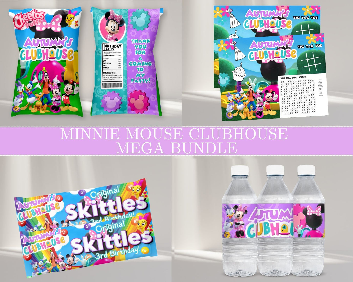 Minnie Mouse Clubhouse MEGA Party Bundle | Edit Text with Canva | Minnie Mouse Clubhouse Favor Bundle | Digital Files