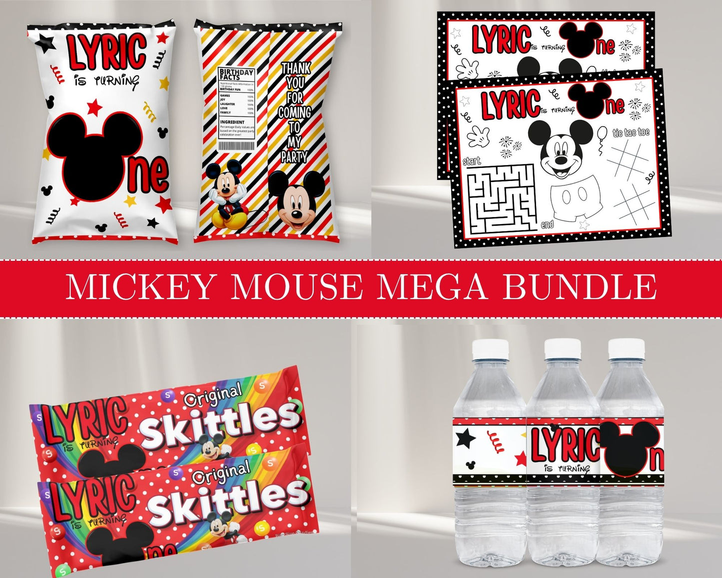 Mickey Mouse MEGA Party Bundle | Edit Text with Canva | Mickey Mouse Favor Bundle | Digital Files