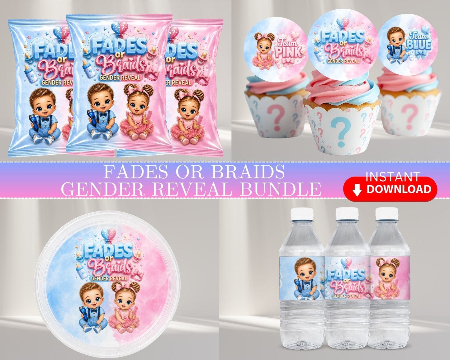 CC Fades or Braids Gender Reveal Bundle | Fades or Braids | INSTANT DOWNLOAD | Gender Reveal Favors | Digital File Only
