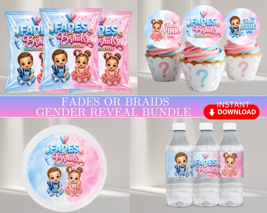 CC Fades or Braids Gender Reveal Bundle | Fades or Braids | INSTANT DOWNLOAD | Gender Reveal Favors | Digital File Only