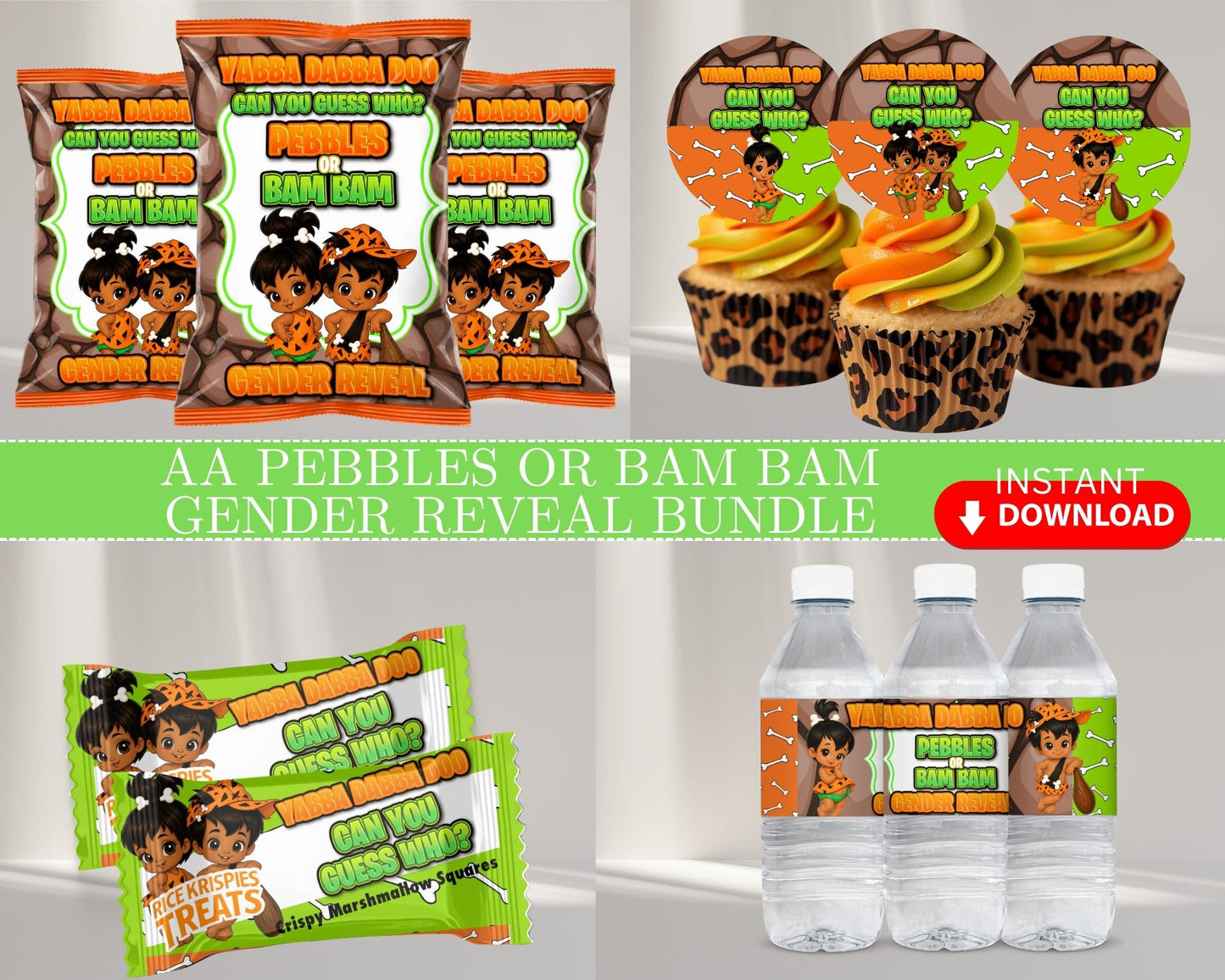 AA Pebbles or Bam Bam Gender Reveal Bundle | Pebbles or Bam Bam | INSTANT DOWNLOAD | Gender Reveal Favors | Digital File Only