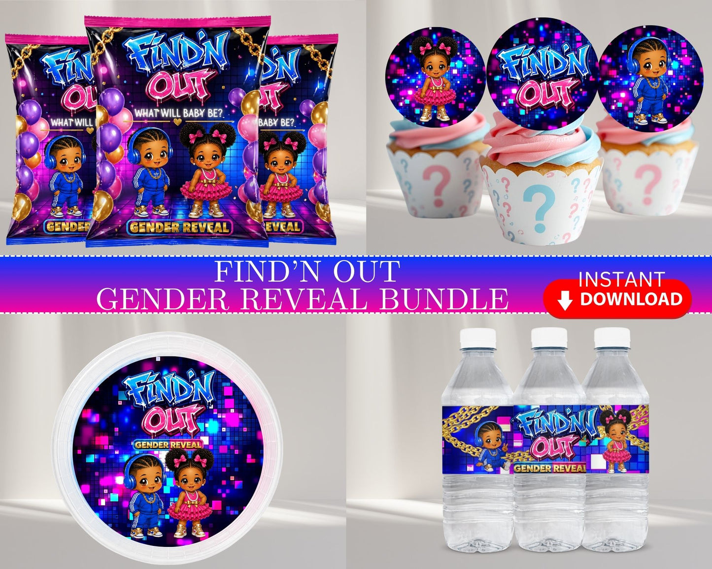Find'N Out Gender Reveal Bundle | Find'N Out | INSTANT DOWNLOAD | Gender Reveal Favors | Digital File Only
