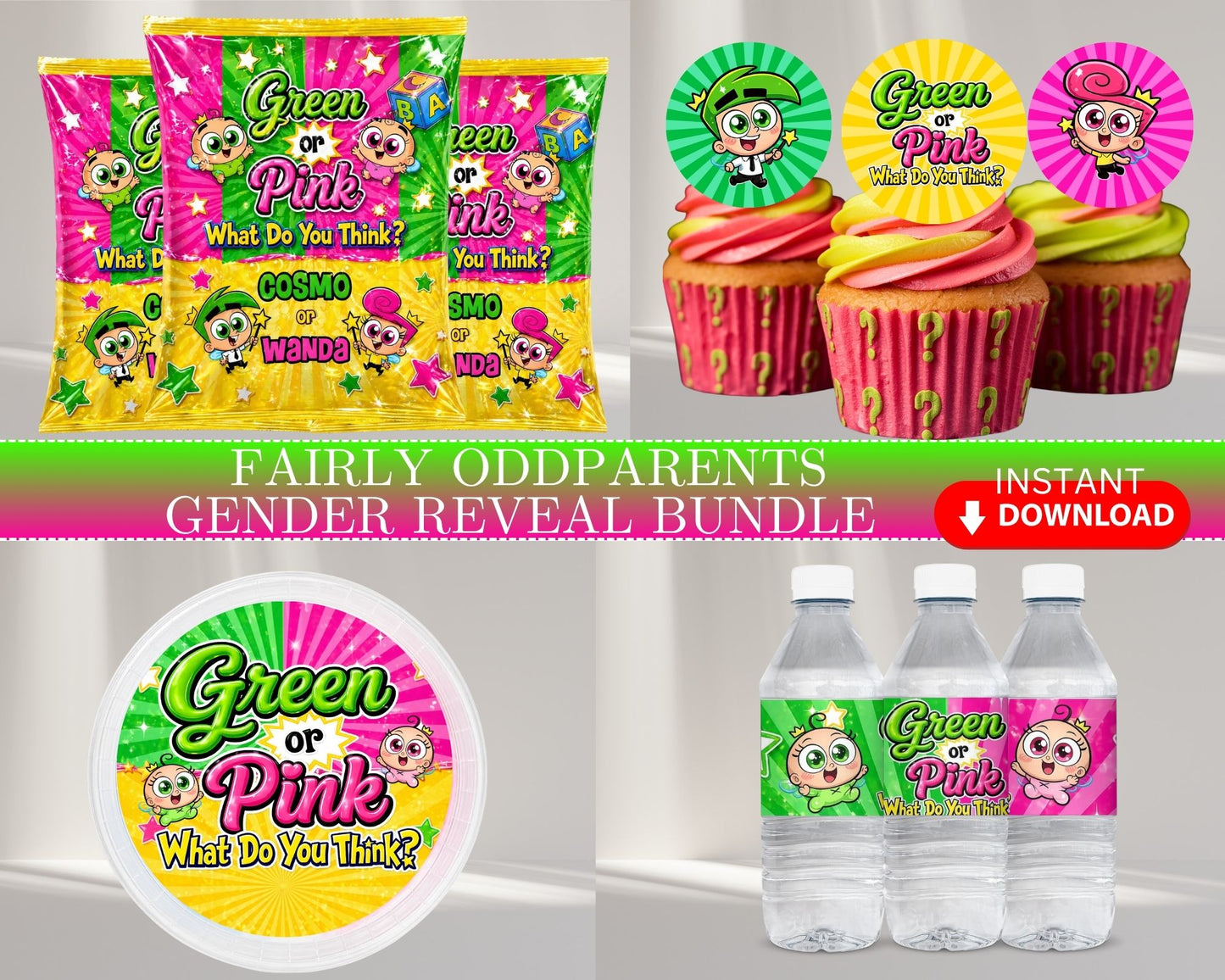 Fairly OddParents Gender Reveal Bundle | Cosmo or Wanda | INSTANT DOWNLOAD | Gender Reveal Favors | Digital File Only