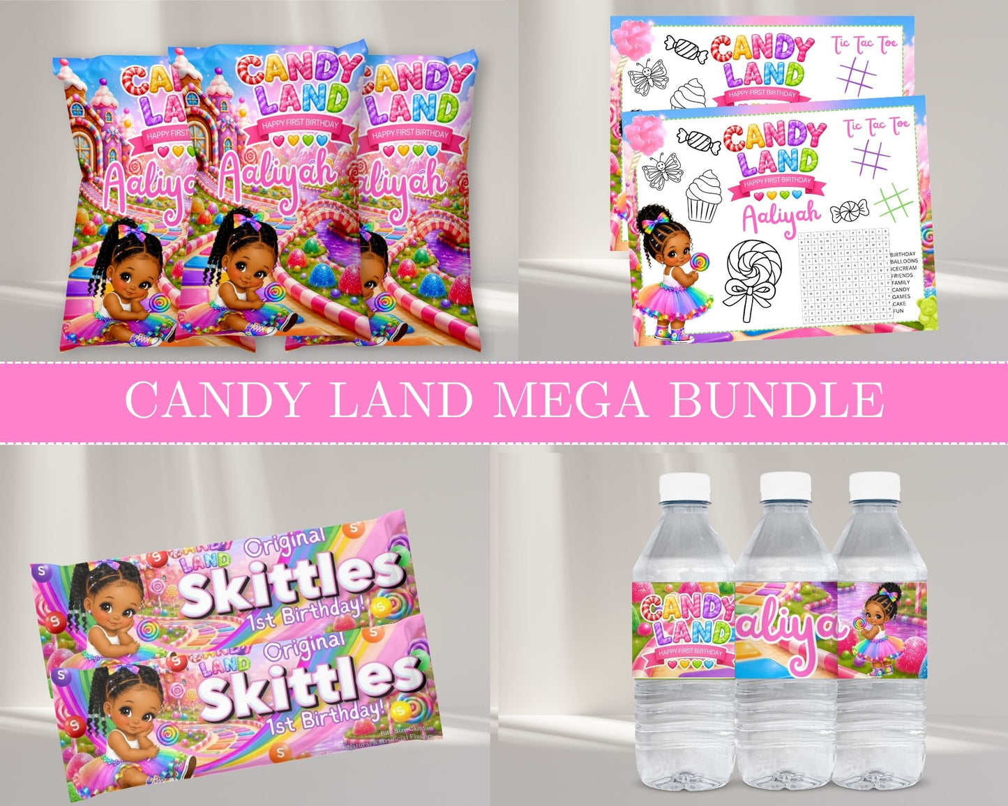Candy Land MEGA Party Bundle | Edit Text with Canva | Candy Land Favor Bundle | Digital Files