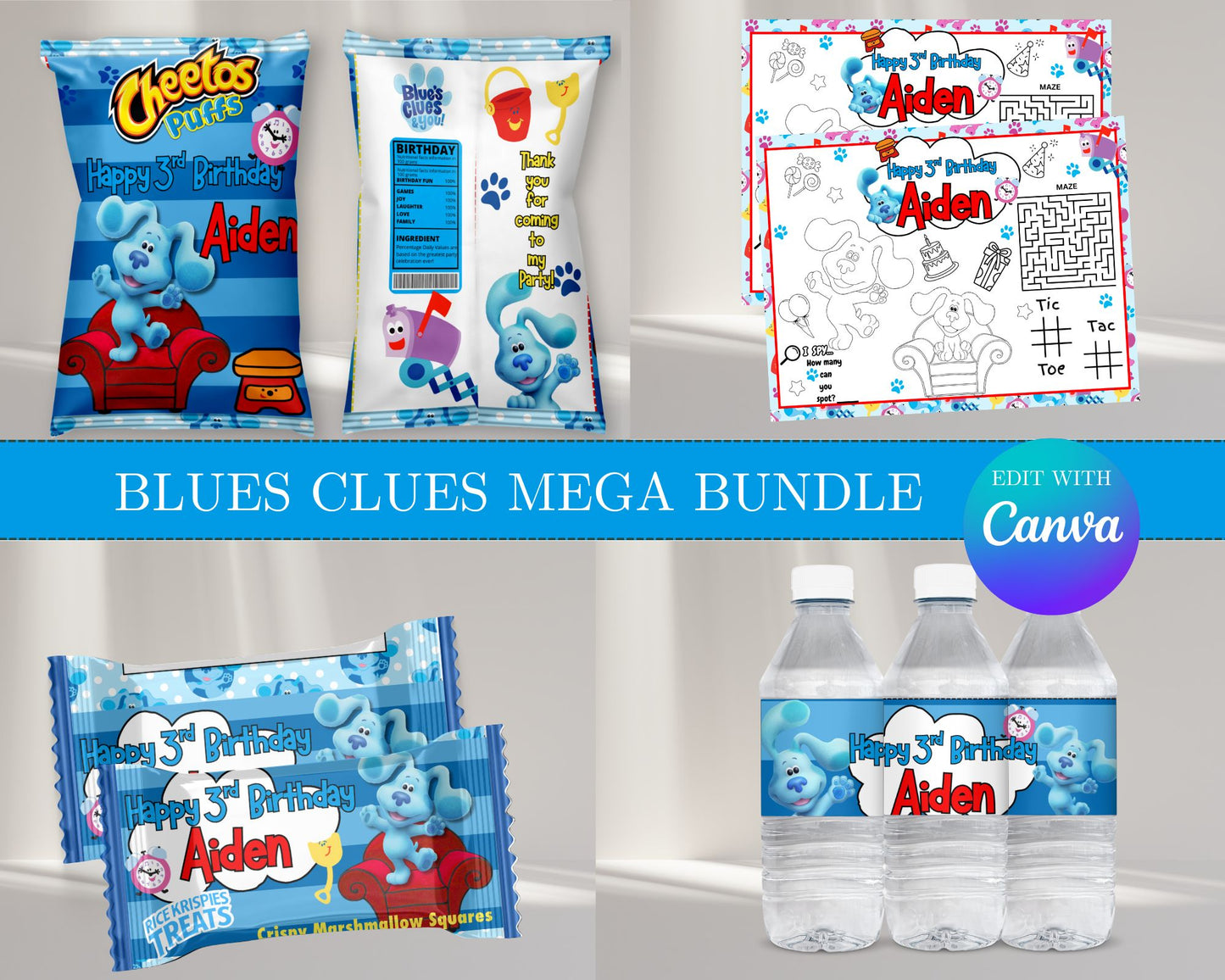 Blues Clues MEGA Party Bundle | Edit Text with Canva | Blues Clues Favor Bundle | Digital Files