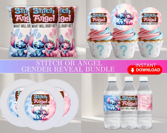 Stitch or Angel Gender Reveal Bundle | Angel or Stitch | INSTANT DOWNLOAD | Gender Reveal Favors | Digital File Only