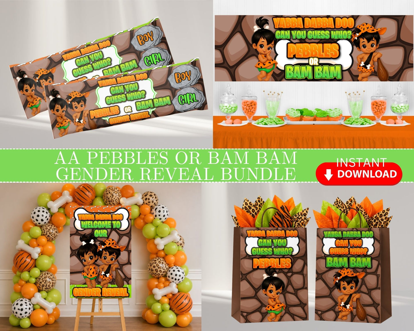 AA Pebbles or Bam Bam Gender Reveal Bundle | Pebbles or Bam Bam | INSTANT DOWNLOAD | Gender Reveal Favors | Digital File Only