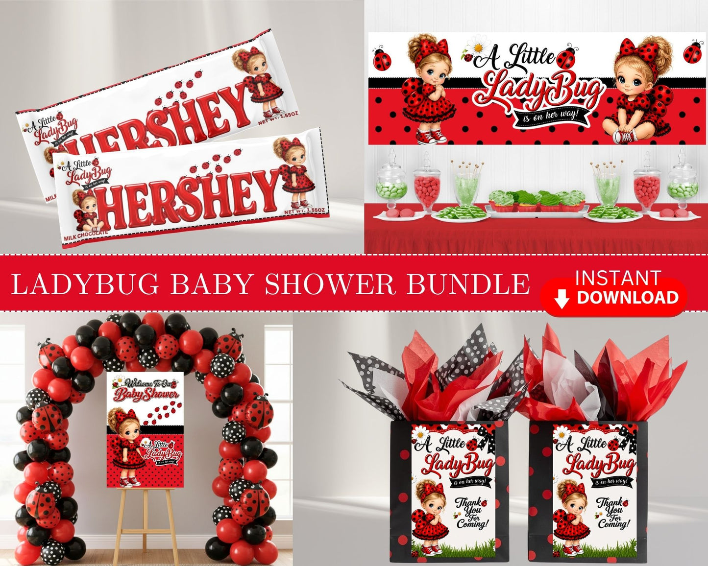 A Little Ladybug On The Way Shower Bundle | Ladybug Baby Shower | INSTANT DOWNLOAD | Baby Shower Favors | Digital File Only