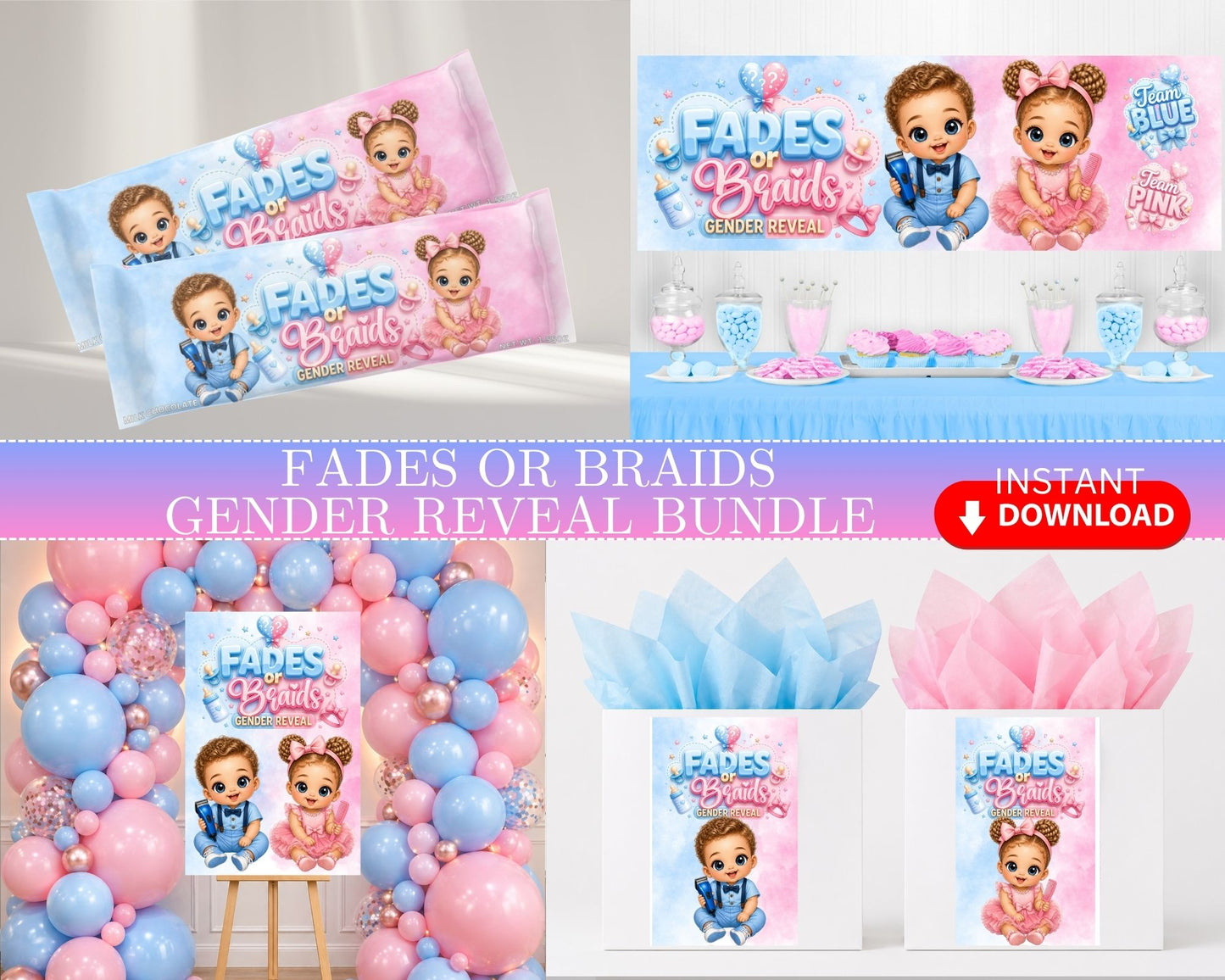 CC Fades or Braids Gender Reveal Bundle | Fades or Braids | INSTANT DOWNLOAD | Gender Reveal Favors | Digital File Only