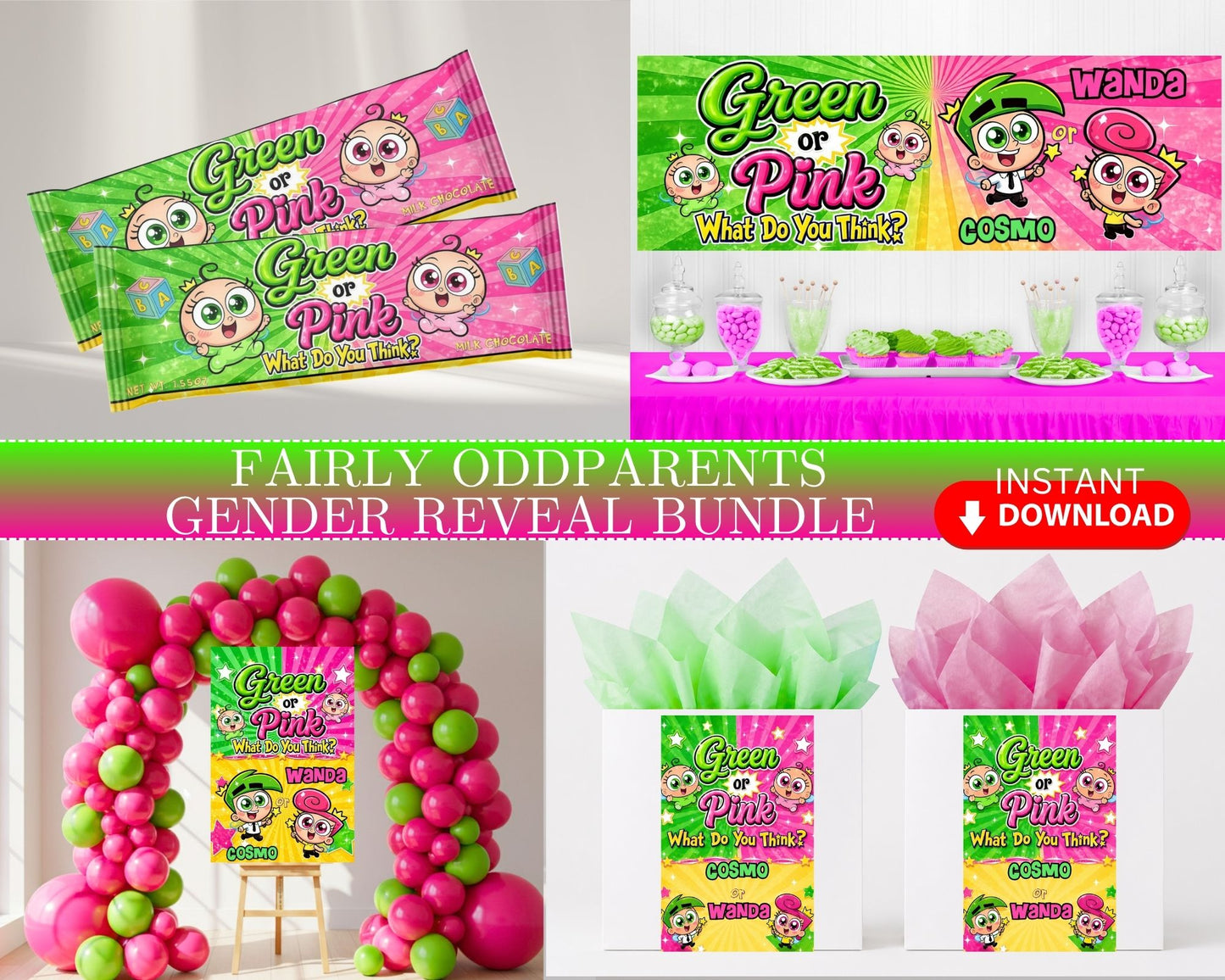 Fairly OddParents Gender Reveal Bundle | Cosmo or Wanda | INSTANT DOWNLOAD | Gender Reveal Favors | Digital File Only