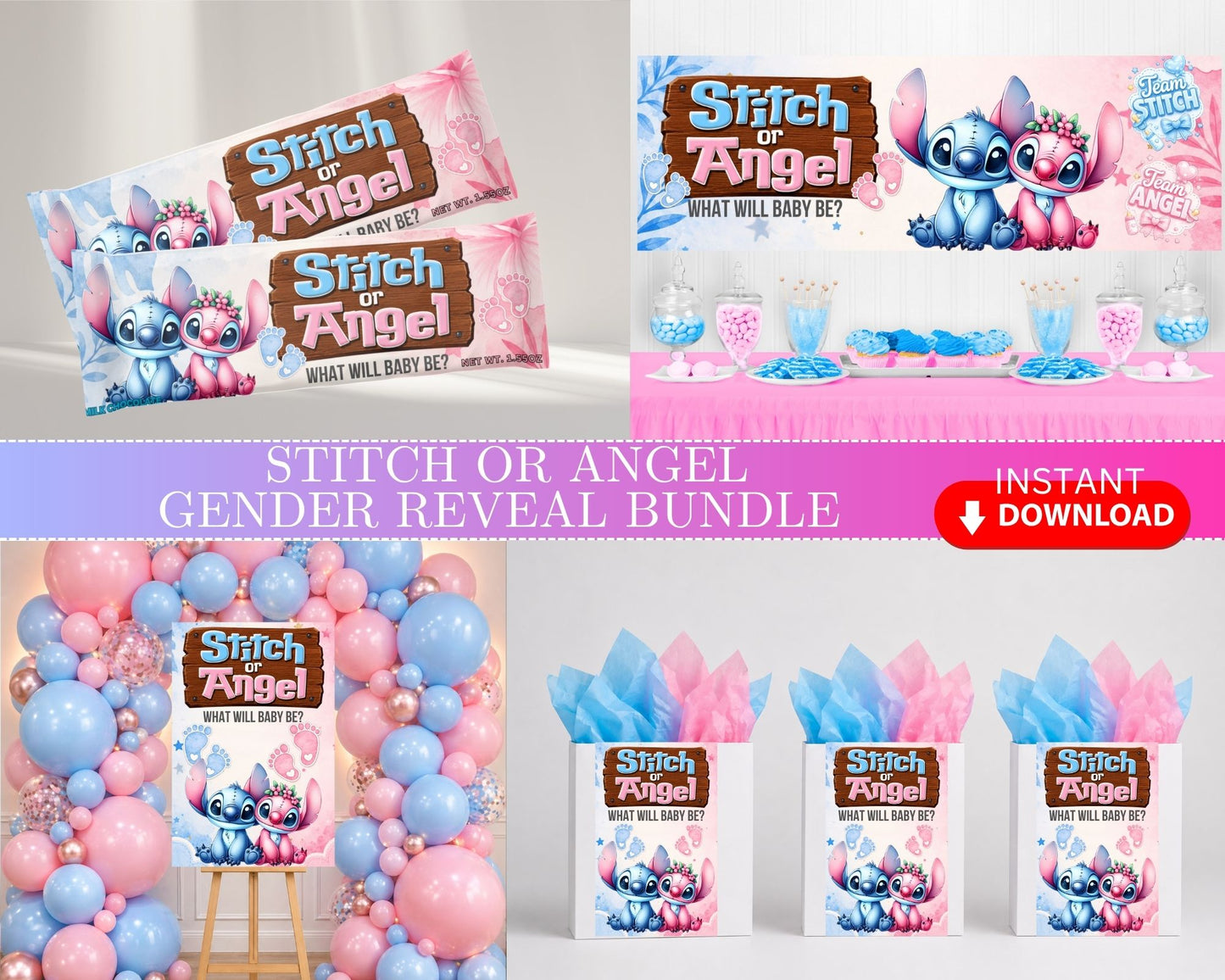 Stitch or Angel Gender Reveal Bundle | Angel or Stitch | INSTANT DOWNLOAD | Gender Reveal Favors | Digital File Only