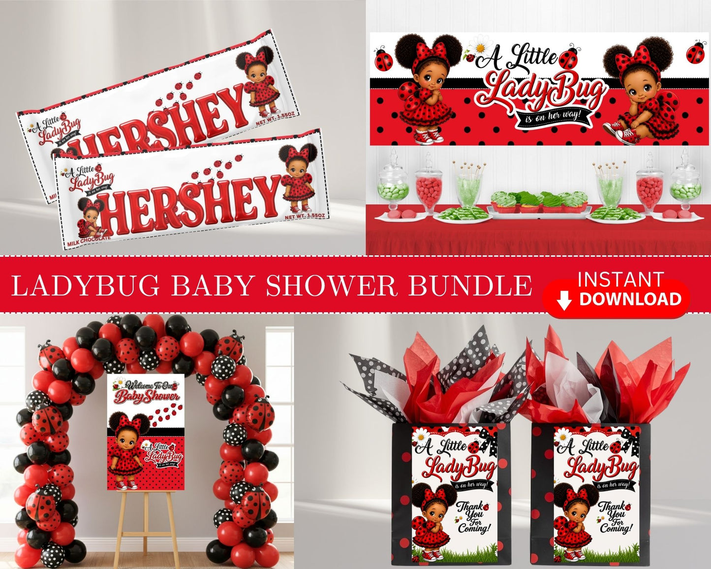 A Little Ladybug On The Way Shower Bundle | Ladybug Baby Shower | INSTANT DOWNLOAD | Baby Shower Favors | Digital File Only