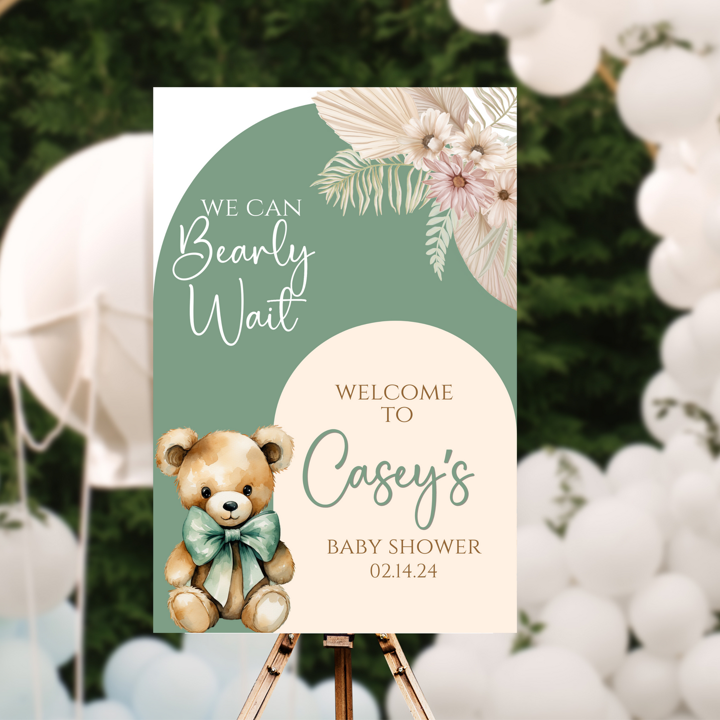 Teddy Bear Baby Shower Welcome Sign | Editable Text in Cava | We Can Bearly Wait Baby Shower