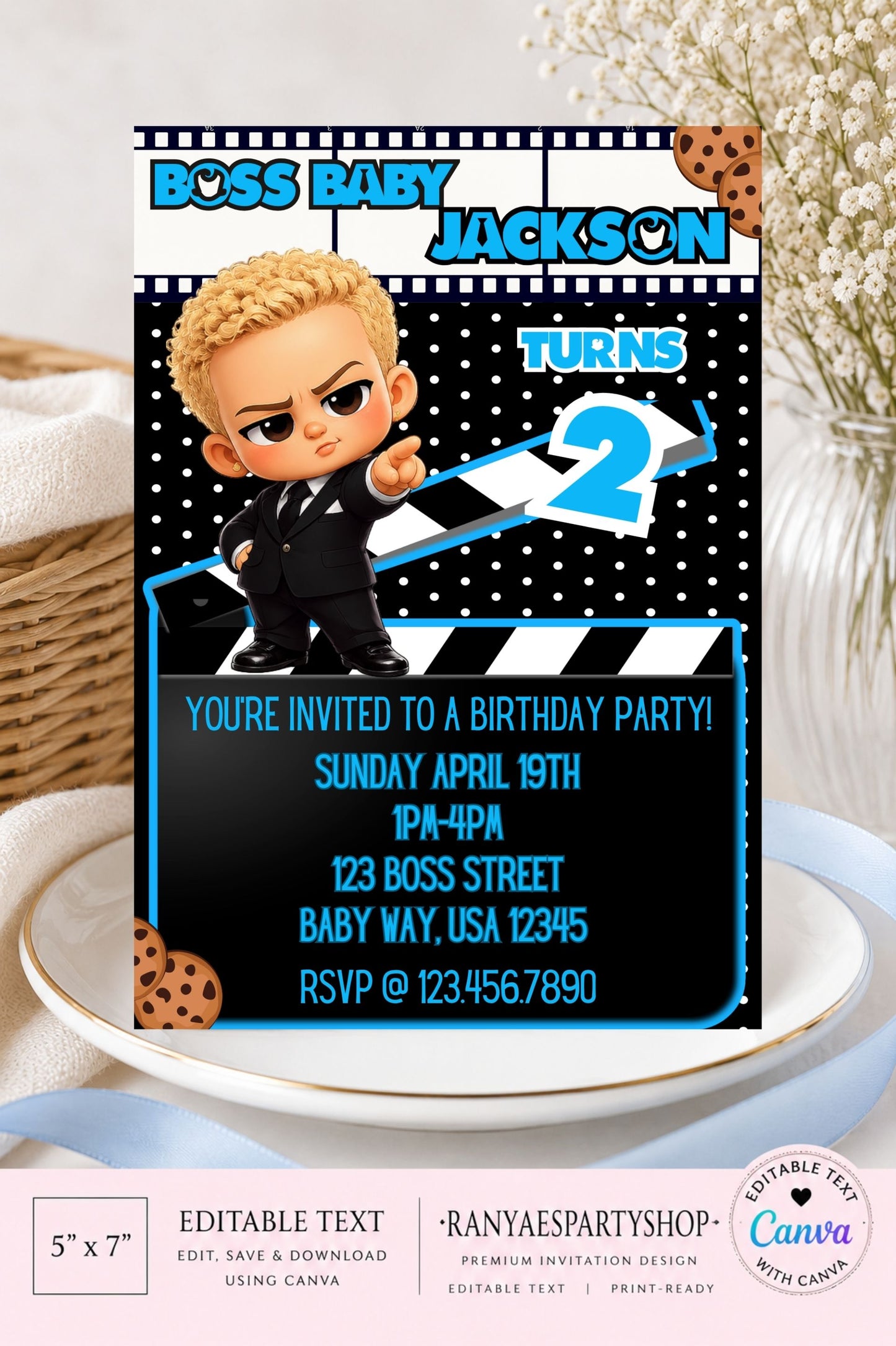 Boss Baby 5x7 Digital Invitation | Boss Baby Party Invite | Edit Text with CANVA | Birthday Party Invitation | Digital File Only