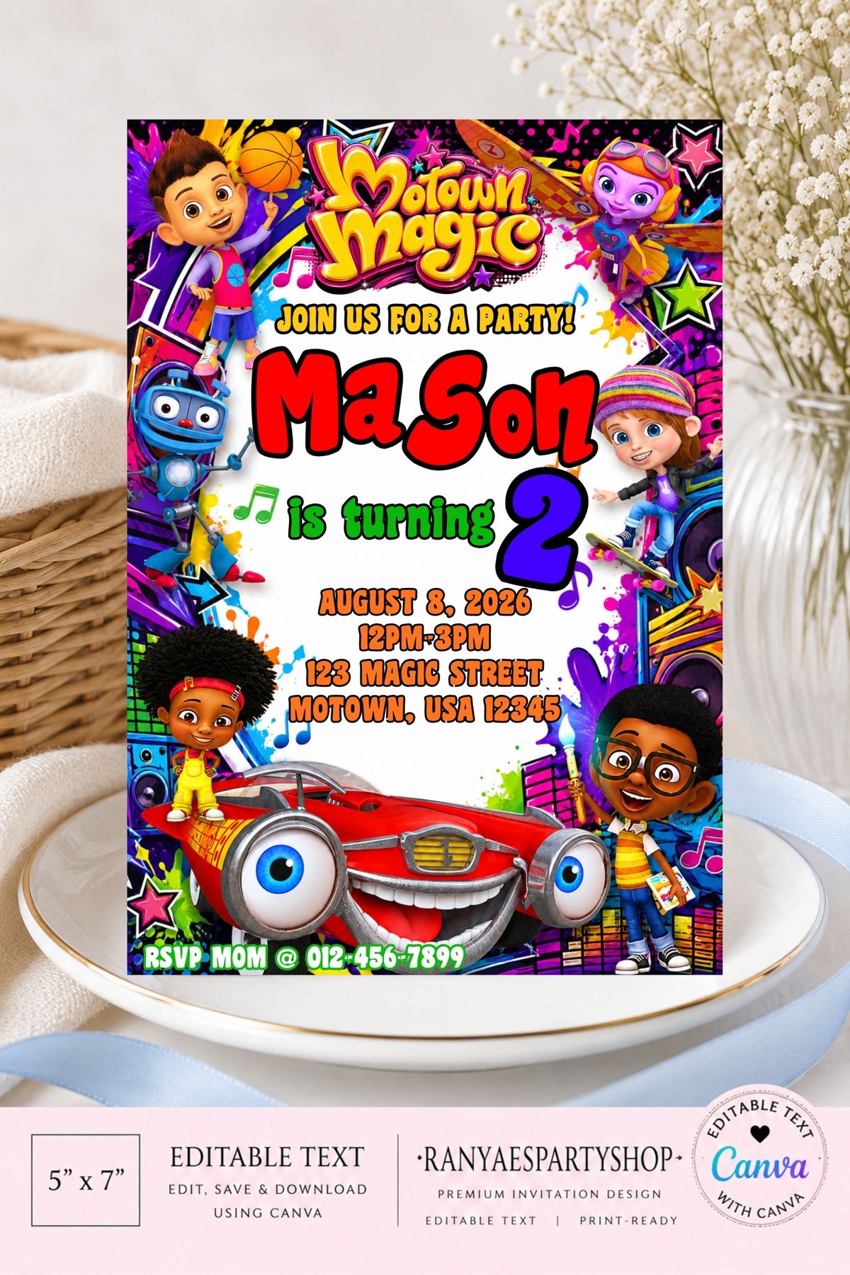 Motown Magic 5x7 Digital Invitation | Motown Magic Party Invite | Edit Text with Canva | Birthday Party Invitation | Digital File Only