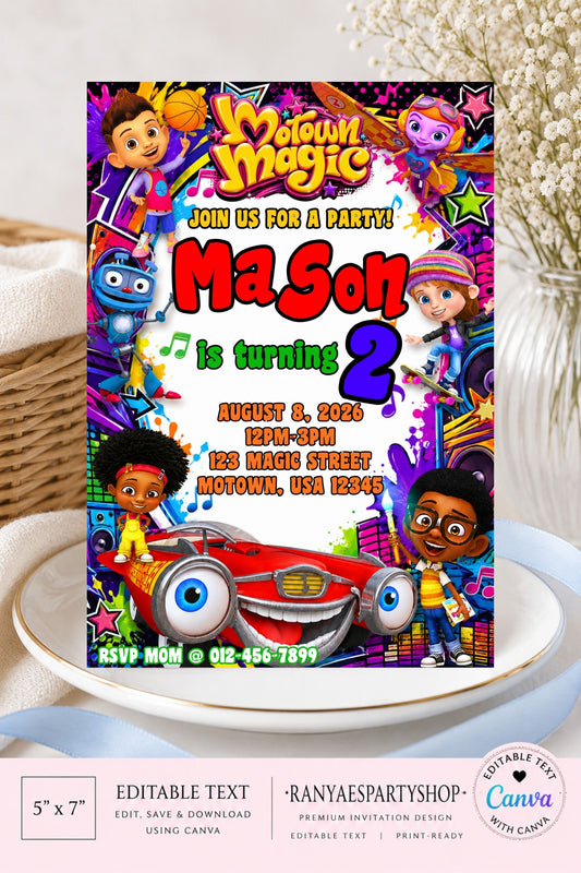 Motown Magic 5x7 Digital Invitation | Motown Magic Party Invite | Edit Text with Canva | Birthday Party Invitation | Digital File Only