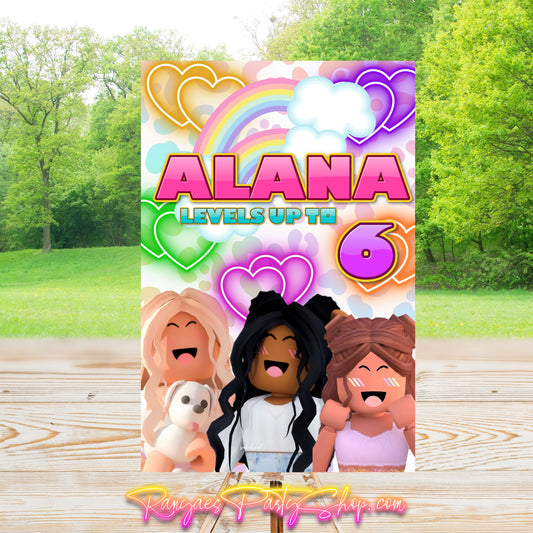 Roblox Girls Party Sign | Digital Party Sign | Editable with Canva Pro | Welcome Party Sign | 20x30 | Digital File Only