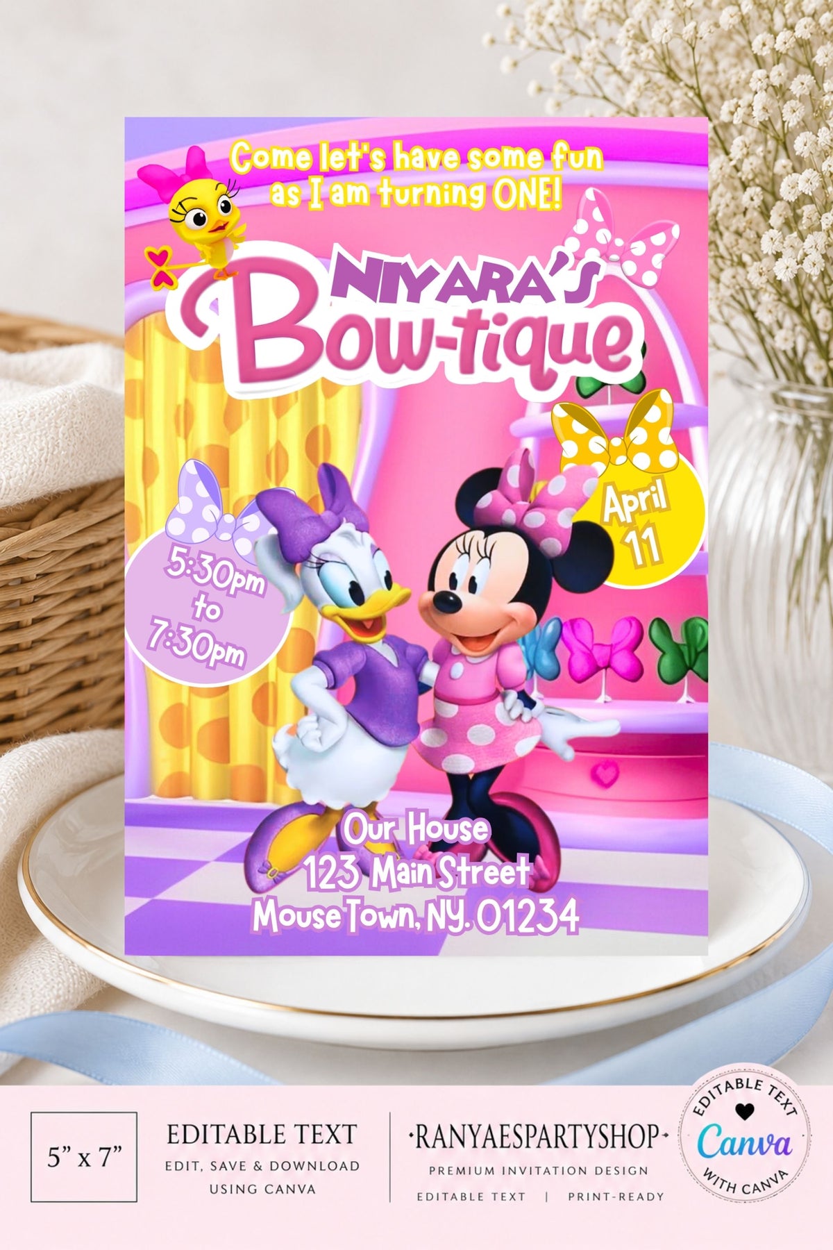 Minnie Bowtique 5x7 Digital Invitation | Minnie Bowtique Birthday Invite | Edit Text with CANVA | Digital File Only