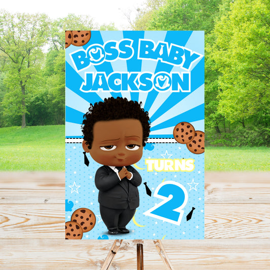African American Boss Baby Party Sign | Editable Text with Canva | Digital Poster | Edit | Save | Download | Print